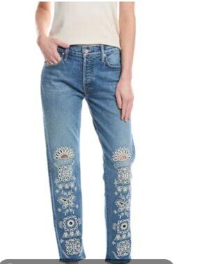 MOTHER the mid rise hiker hover tequila sunset embroidered jeans size 30 RARE